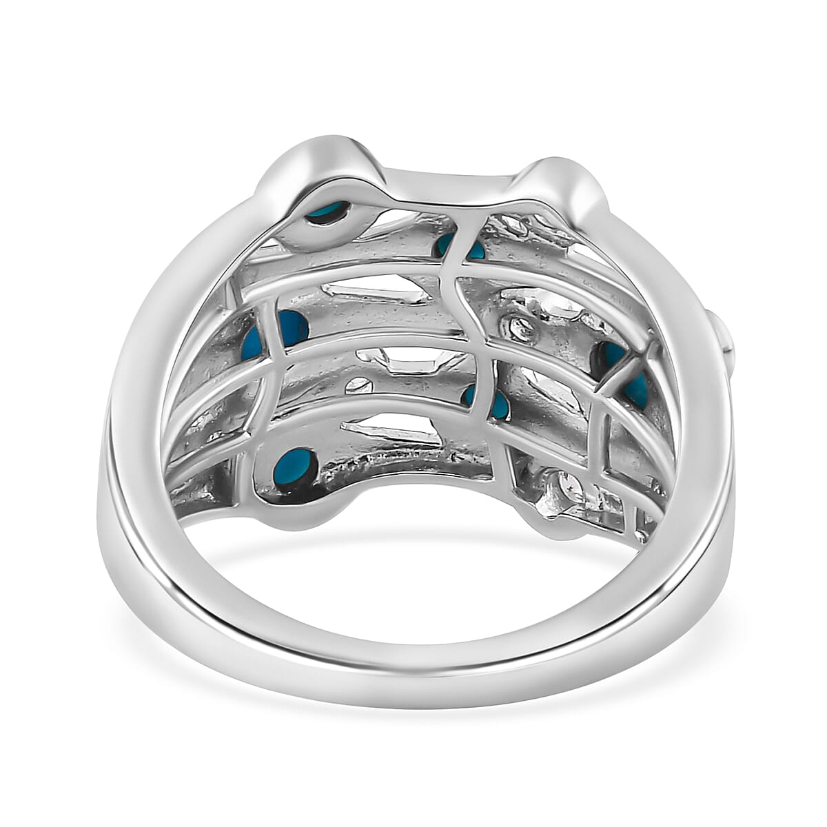 Tucson Special  - Sleeping Beauty Turquoise and Natural Zircon Bubble Ring in Platinum Overlay Sterling Silver 7711032 4