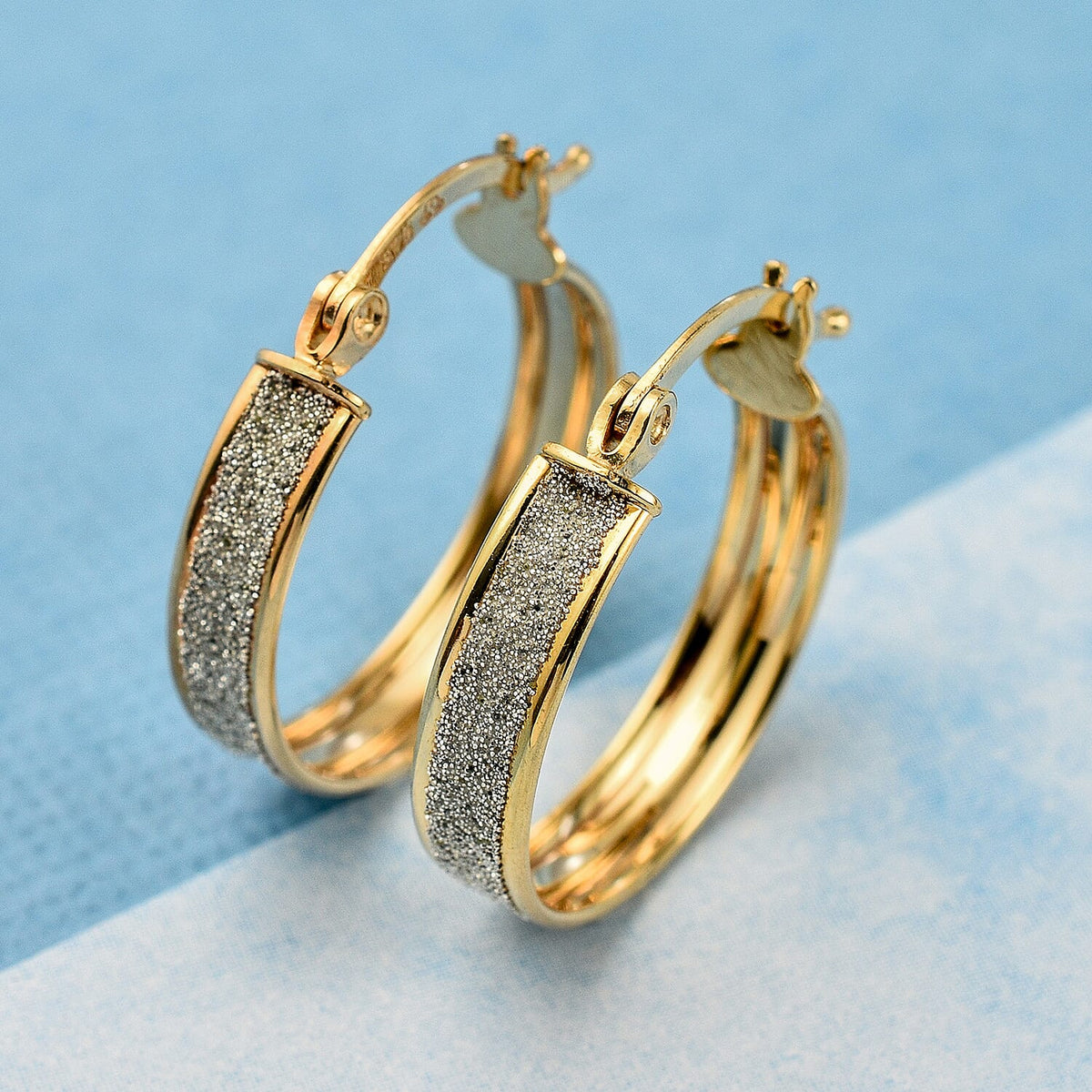 Vicenza Closeout - 9K Yellow Gold Stardust Creole Earrings 7711218 1