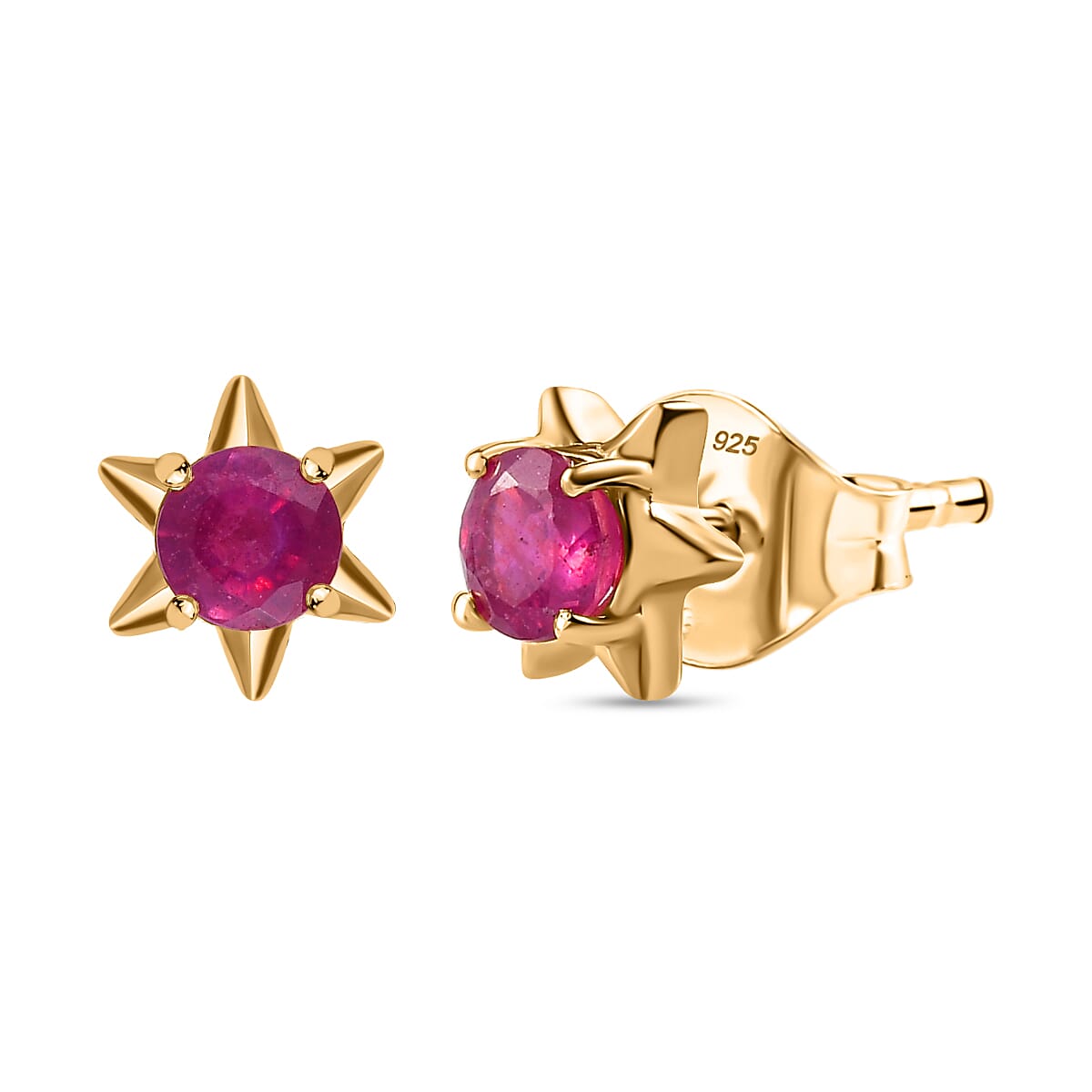African Ruby Solitaire Star Stud Earrings in 18K Vermeil Yellow Gold Plated Sterling Silver 1.52 Ct. 7711584 0