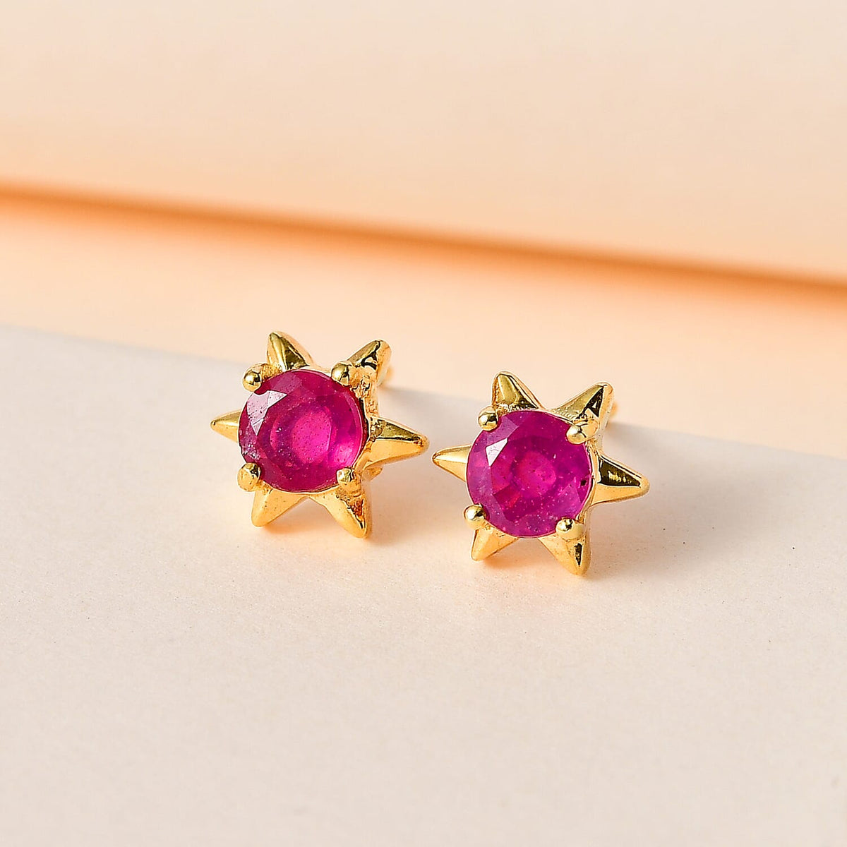 African Ruby Solitaire Star Stud Earrings in 18K Vermeil Yellow Gold Plated Sterling Silver 1.52 Ct. 7711584 2