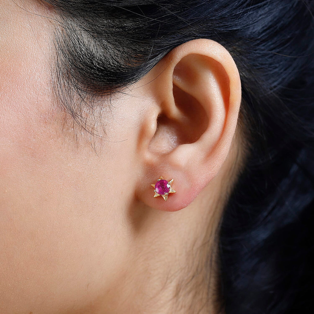 African Ruby Solitaire Star Stud Earrings in 18K Vermeil Yellow Gold Plated Sterling Silver 1.52 Ct. 7711584 3