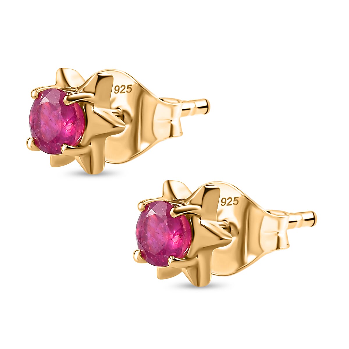 African Ruby Solitaire Star Stud Earrings in 18K Vermeil Yellow Gold Plated Sterling Silver 1.52 Ct. 7711584 4