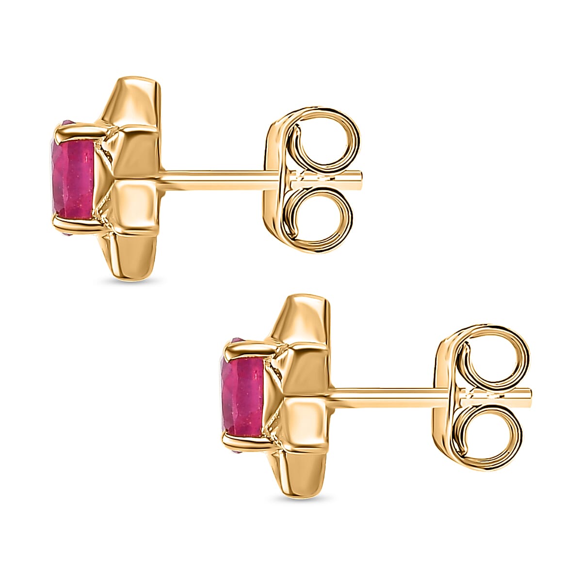 African Ruby Solitaire Star Stud Earrings in 18K Vermeil Yellow Gold Plated Sterling Silver 1.52 Ct. 7711584 5