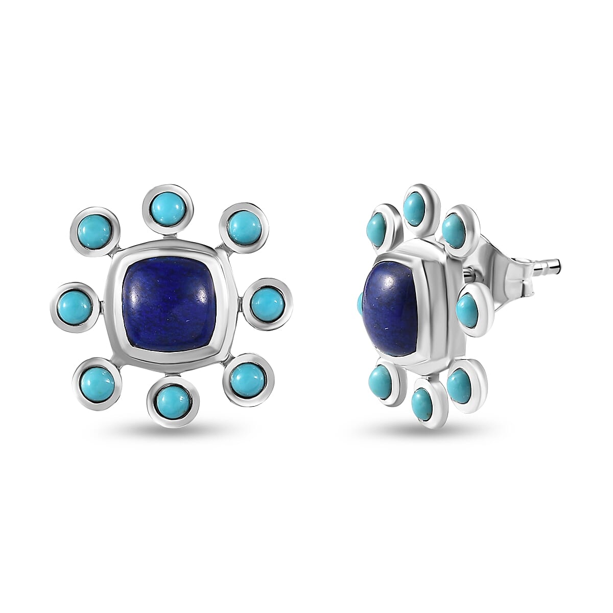 Tucson Special - Lapis Lazuli &amp; Arizona Sleeping Beauty Turquoise Earrings in Platinum Overlay Sterling Silver 5.00 Ct. 7711728 0