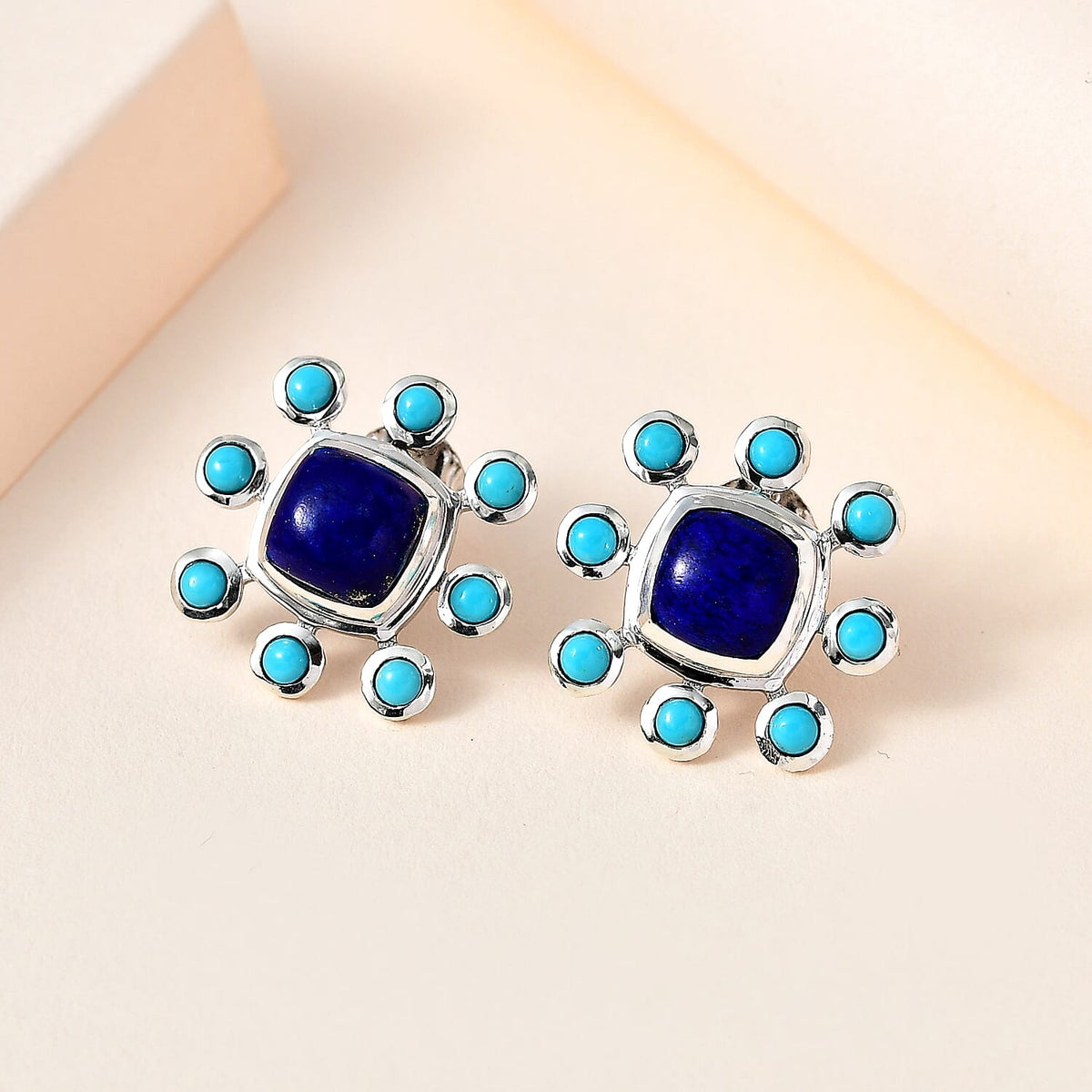 Tucson Special - Lapis Lazuli &amp; Arizona Sleeping Beauty Turquoise Earrings in Platinum Overlay Sterling Silver 5.00 Ct. 7711728 2