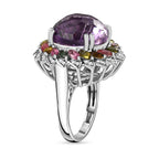 African Amethyst ,  White Zircon ,  Multi-Tourmaline  Cluster Ring in Platinum Overlay Sterling Silver 17.24 ct,  Silver Wt. 7 Gms  14.030  Ct.