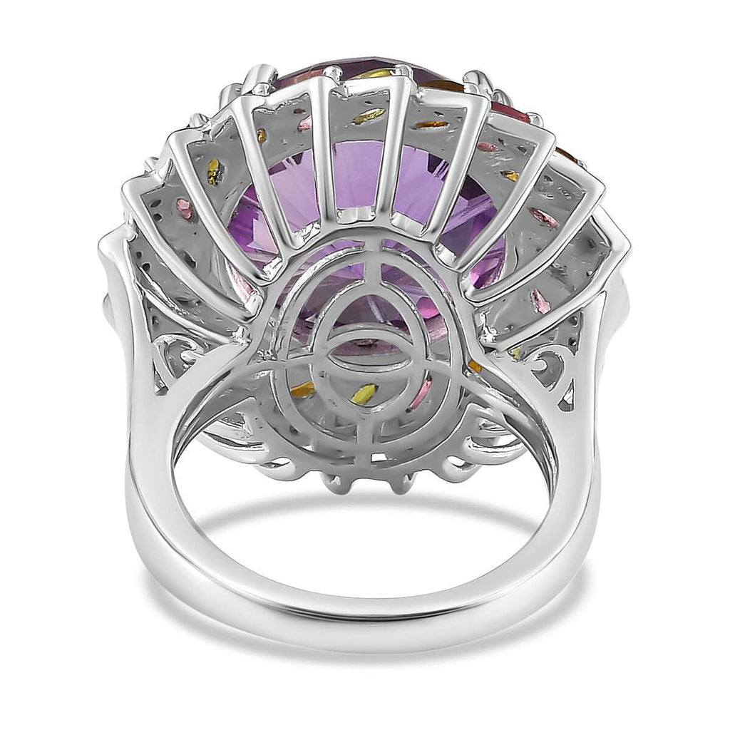 African Amethyst ,  White Zircon ,  Multi-Tourmaline  Cluster Ring in Platinum Overlay Sterling Silver 17.24 ct,  Silver Wt. 7 Gms  14.030  Ct.