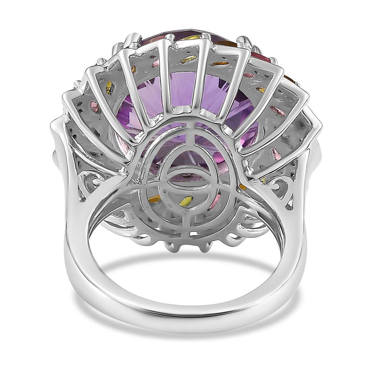African Amethyst, White Zircon, Multi-Tourmaline  Cluster Ring in Platinum Overlay Sterling Silver 17.24 ct,  Silver Wt. 7 Gms 7712076 4