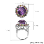 African Amethyst ,  White Zircon ,  Multi-Tourmaline  Cluster Ring in Platinum Overlay Sterling Silver 17.24 ct,  Silver Wt. 7 Gms  14.030  Ct.