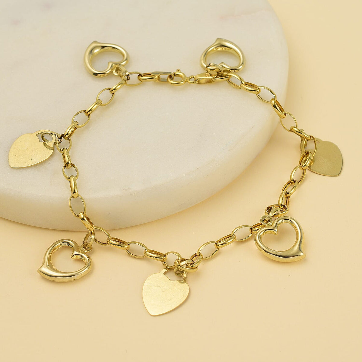 Designer Inspired - 9K Yellow Gold Heart Charm Bracelet (Size - 7.5), Gold Wt. 4.70 Gms 7712237 1