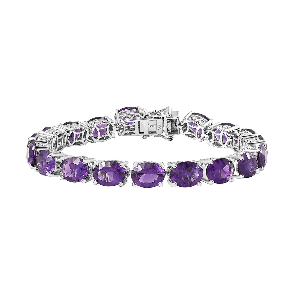 Concave Cut AAA African Amethyst Tennis Bracelet  in Platinum Overlay Sterling Silver 30.75 Ct, Size 8