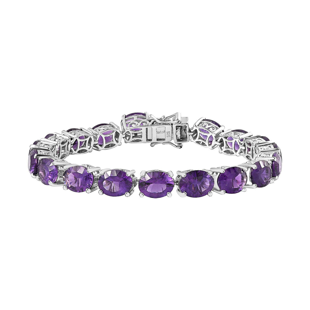 Concave Cut AAA African Amethyst Tennis Bracelet  in Platinum Overlay Sterling Silver 30.75 Ct, Size 7 7713664 0