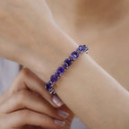 Concave Cut AAA African Amethyst Tennis Bracelet  in Platinum Overlay Sterling Silver 30.75 Ct, Size 8