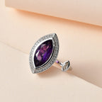 AAA Amethyst & Natural Zircon (Marquee) Ring in Platinum Overlay Sterling Silver 4.12 Ct