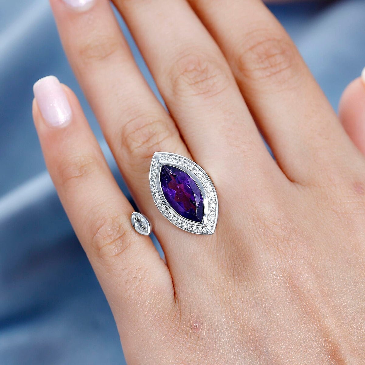 AAA Amethyst and Natural Zircon Halo Ring in Platinum Overlay Sterling Silver 7713752 2