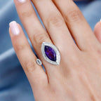 AAA Amethyst & Natural Zircon (Marquee) Ring in Platinum Overlay Sterling Silver 4.12 Ct