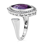 AAA Amethyst & Natural Zircon (Marquee) Ring in Platinum Overlay Sterling Silver 4.12 Ct