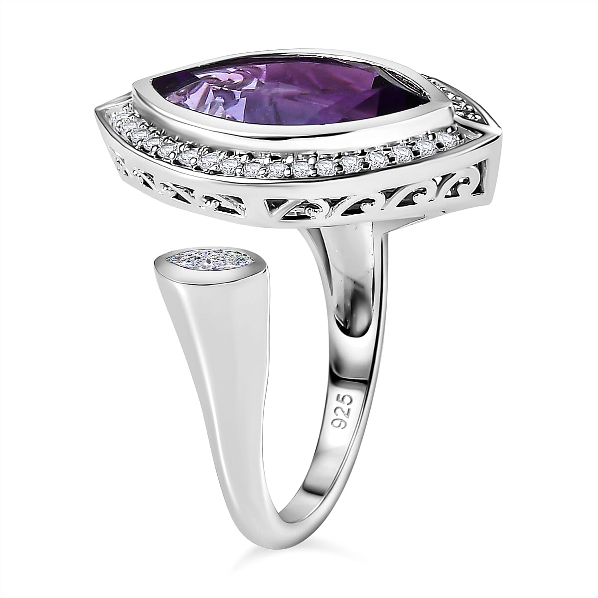 AAA Amethyst and Natural Zircon Halo Ring in Platinum Overlay Sterling Silver 7713752 3