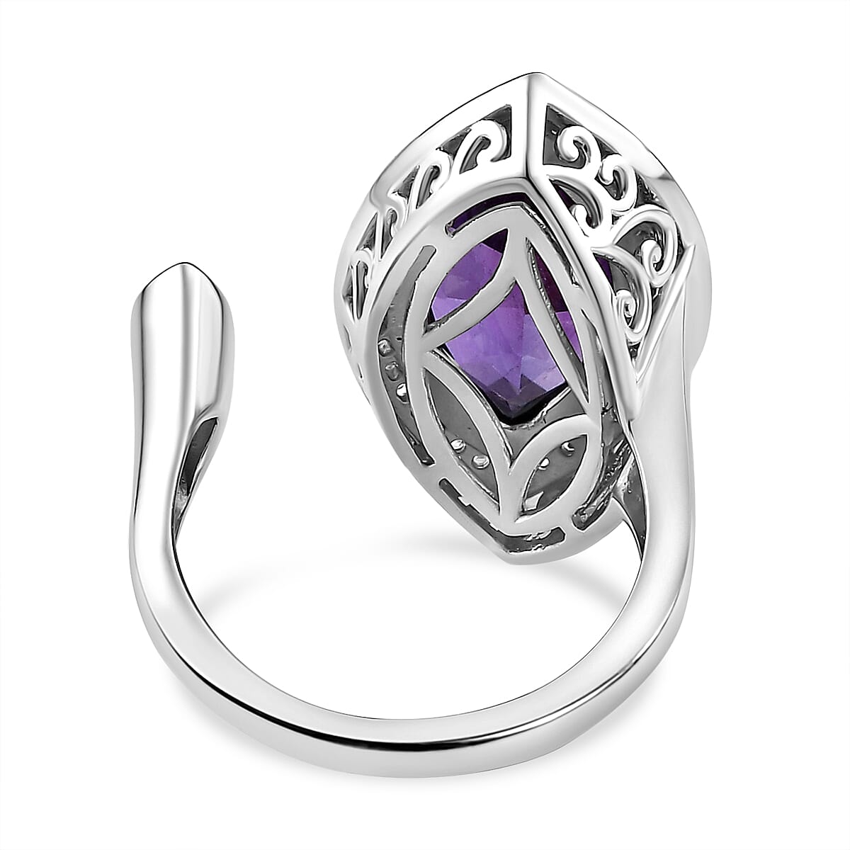 AAA Amethyst and Natural Zircon Halo Ring in Platinum Overlay Sterling Silver 7713752 4