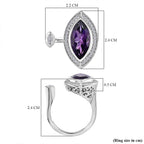 AAA Amethyst & Natural Zircon (Marquee) Ring in Platinum Overlay Sterling Silver 4.12 Ct
