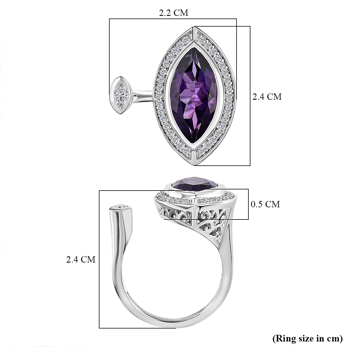 AAA Amethyst and Natural Zircon Halo Ring in Platinum Overlay Sterling Silver 7713752 5