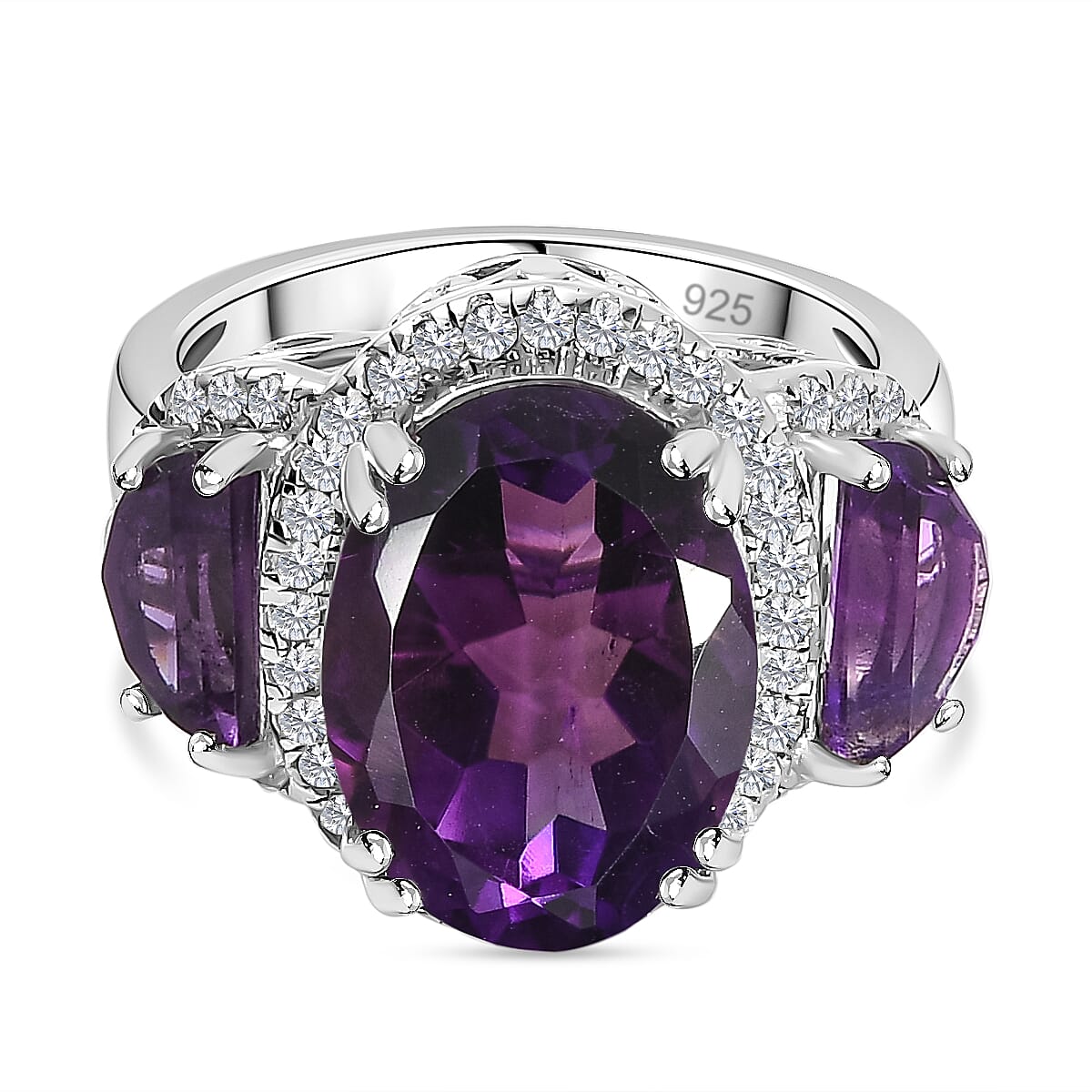 AAA Amethyst &amp; Natural Zircon Ring in Platinum Overlay Sterling Silver 7.45 Ct, Silver Wt. 5.16 Gms 7713775 0