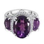 AAA Amethyst & Natural Zircon Ring in Platinum Overlay Sterling Silver 7.45 Ct, Silver Wt. 5.16 Gms