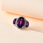 AAA Amethyst & Natural Zircon Ring in Platinum Overlay Sterling Silver 7.45 Ct, Silver Wt. 5.16 Gms