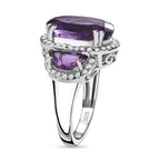 AAA Amethyst & Natural Zircon Ring in Platinum Overlay Sterling Silver 7.45 Ct, Silver Wt. 5.16 Gms