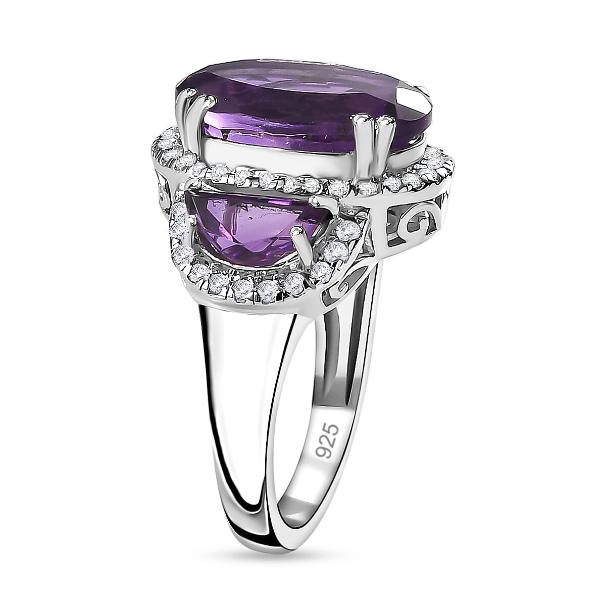 AAA Amethyst &amp; Natural Zircon Ring in Platinum Overlay Sterling Silver 7.45 Ct, Silver Wt. 5.16 Gms 7713775 3