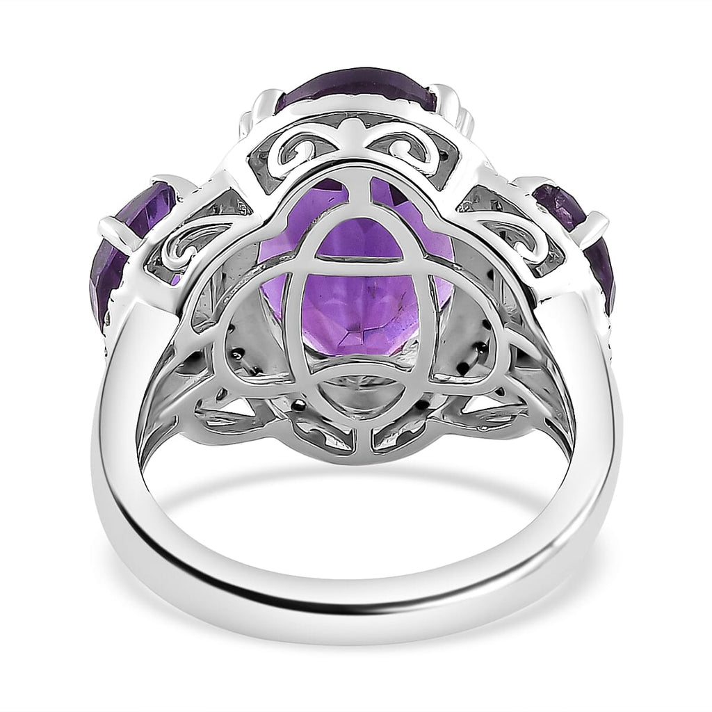 AAA Amethyst & Natural Zircon Ring in Platinum Overlay Sterling Silver 7.45 Ct, Silver Wt. 5.16 Gms