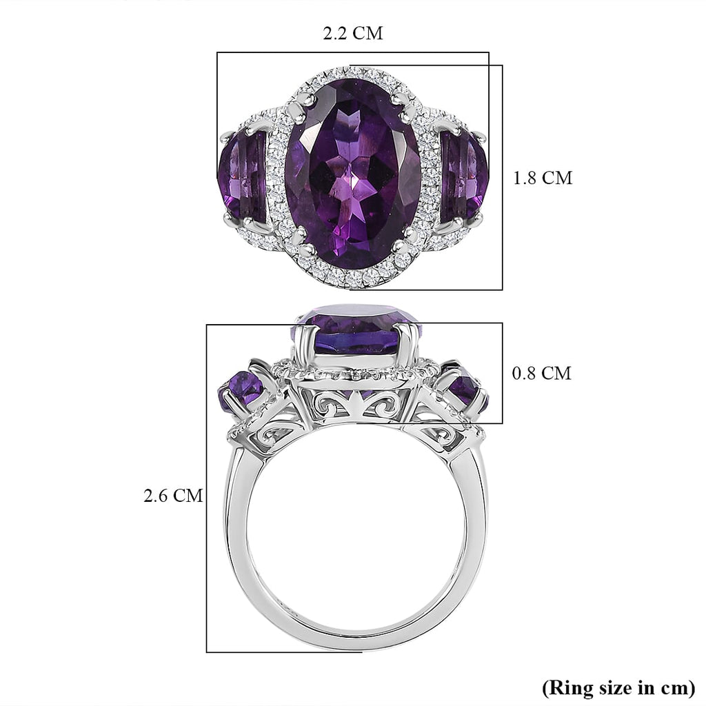 AAA Amethyst & Natural Zircon Ring in Platinum Overlay Sterling Silver 7.45 Ct, Silver Wt. 5.16 Gms