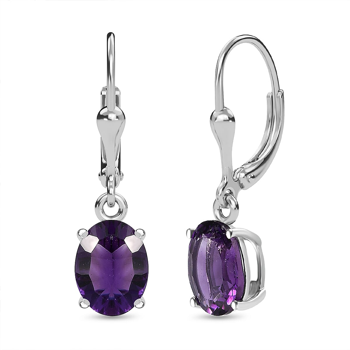AAA Amethyst Solitaire Lever Back Earrings in Platinum Overlay Sterling Silver 3.10 Ct 7713816 0