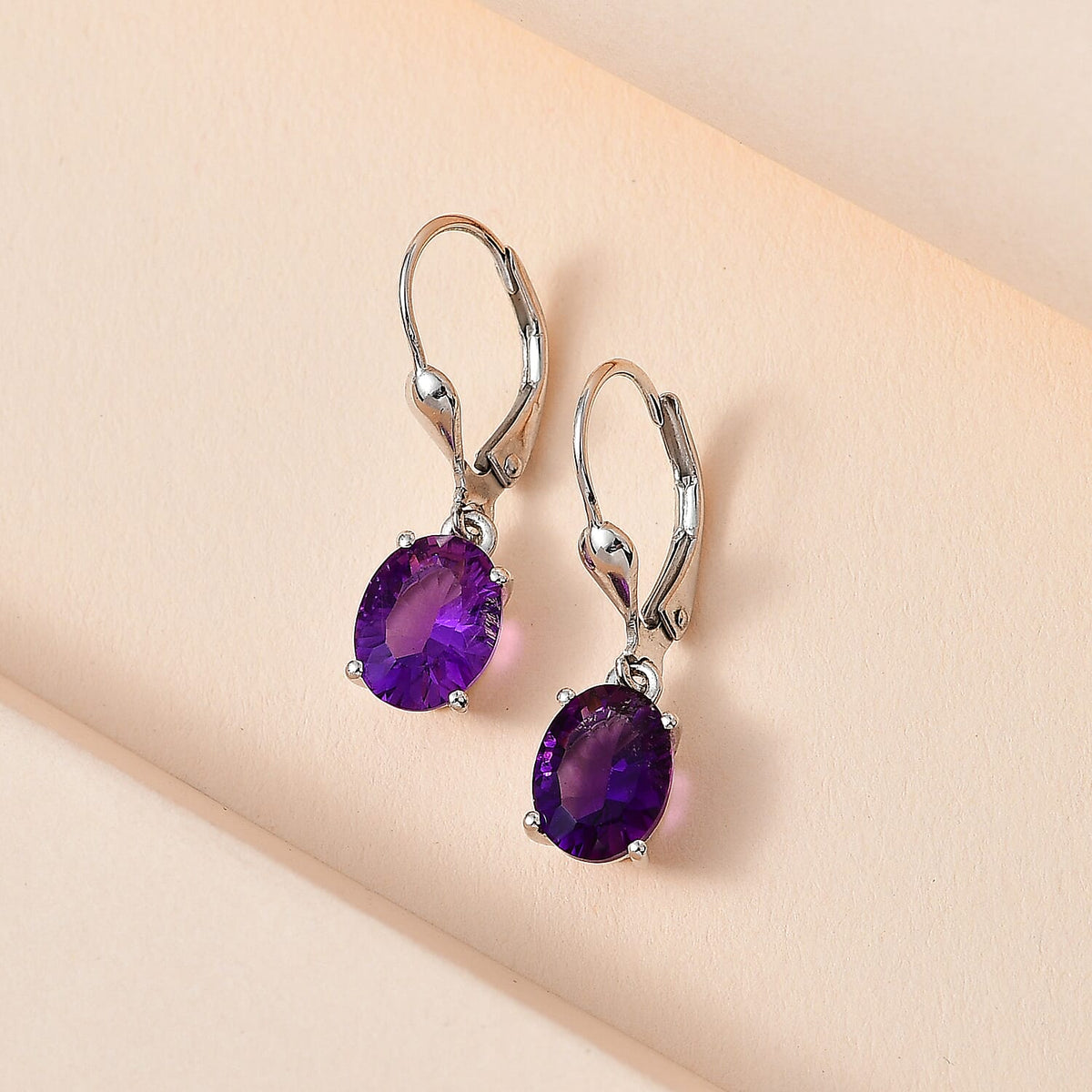 AAA Amethyst Solitaire Lever Back Earrings in Platinum Overlay Sterling Silver 3.10 Ct 7713816 2
