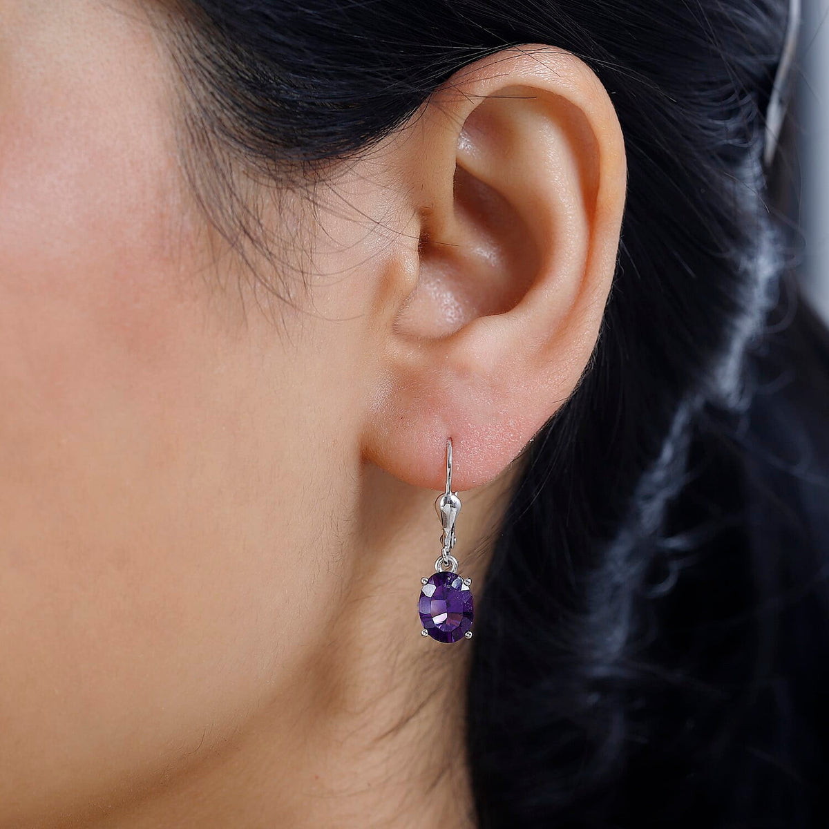 AAA Amethyst Solitaire Lever Back Earrings in Platinum Overlay Sterling Silver 3.10 Ct 7713816 3