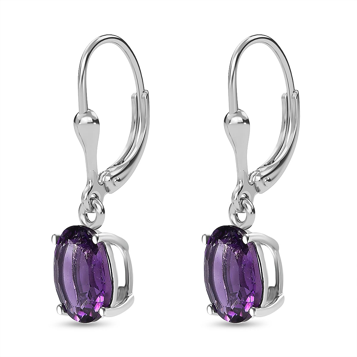 AAA Amethyst Solitaire Lever Back Earrings in Platinum Overlay Sterling Silver 3.10 Ct 7713816 4
