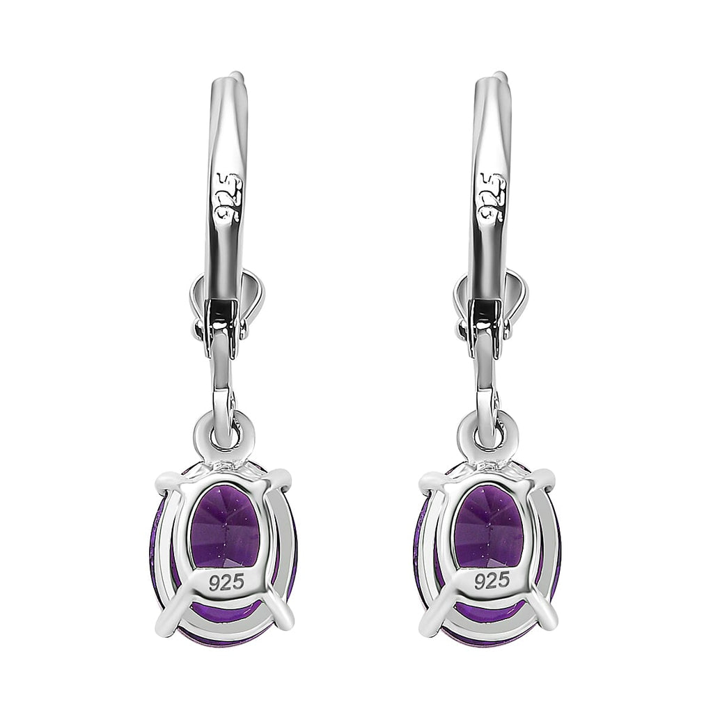 AAA Amethyst Solitaire Lever Back Earrings in Platinum Overlay Sterling Silver 3.10 Ct