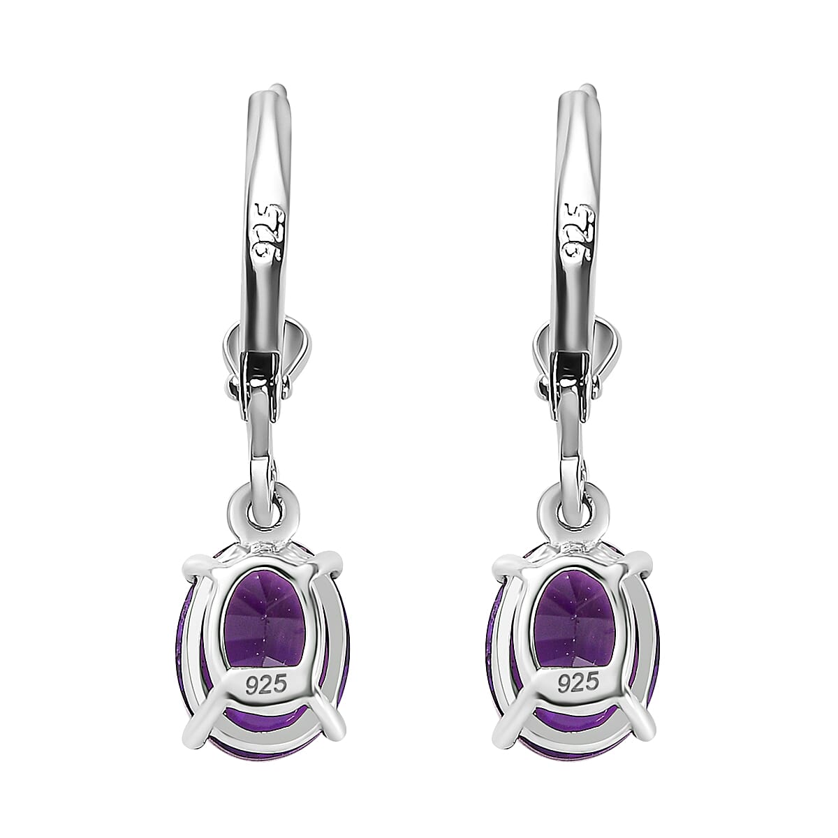 AAA Amethyst Solitaire Lever Back Earrings in Platinum Overlay Sterling Silver 3.10 Ct 7713816 5