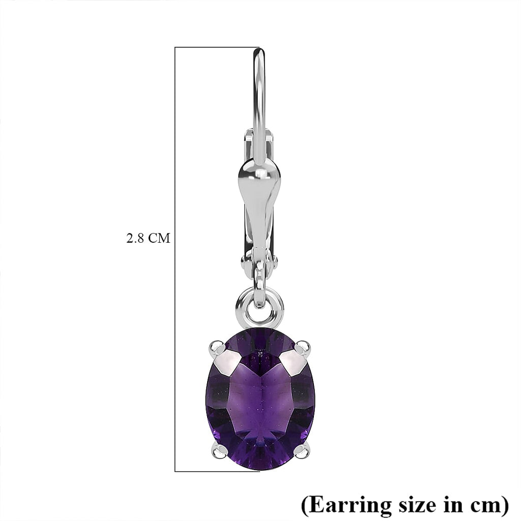 AAA Amethyst Solitaire Lever Back Earrings in Platinum Overlay Sterling Silver 3.10 Ct
