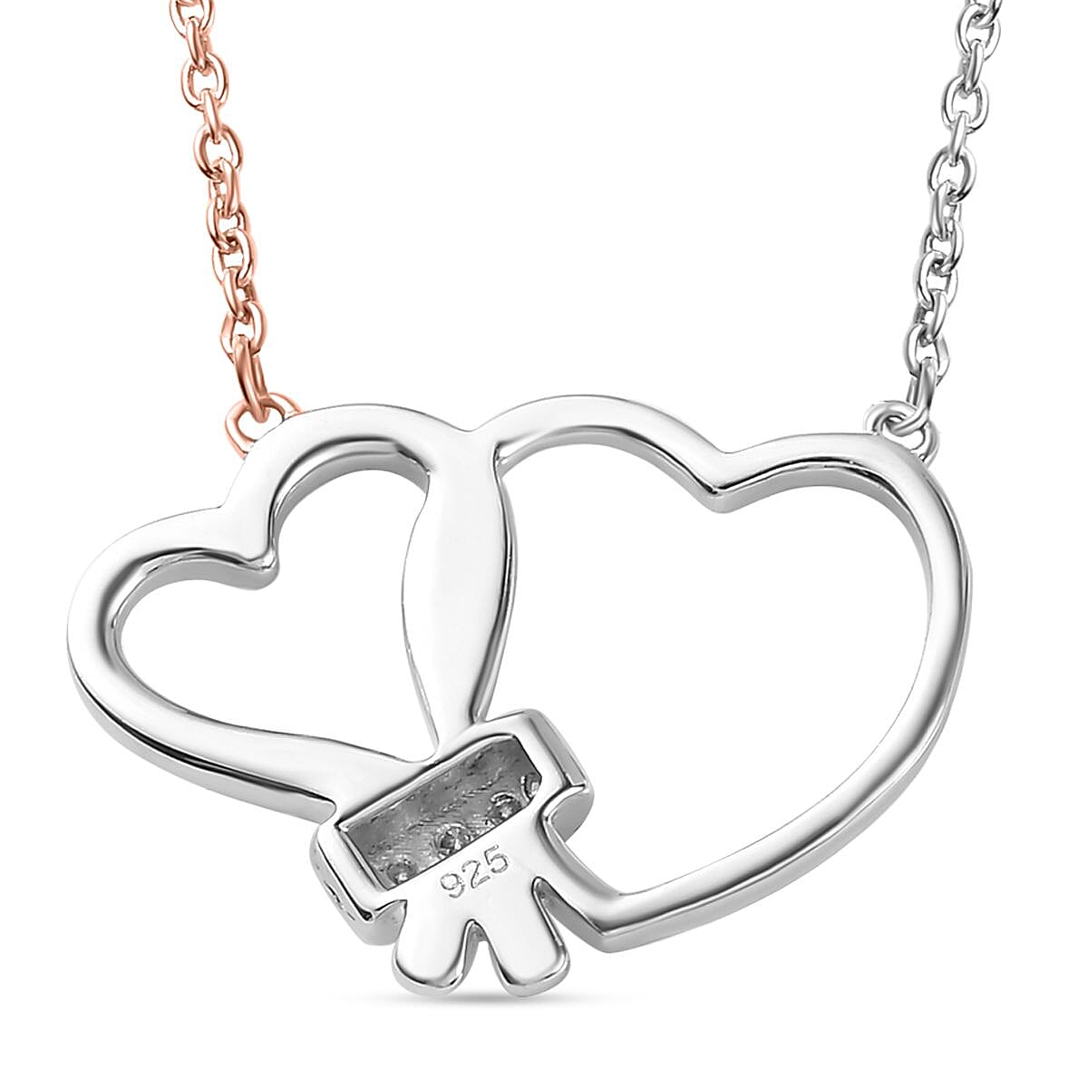 Moissanite Intertwined Hearts Necklace (Size - 20) in Platinum and 18K Rose Gold Vermeil Plated Sterling Silver 7714184 4
