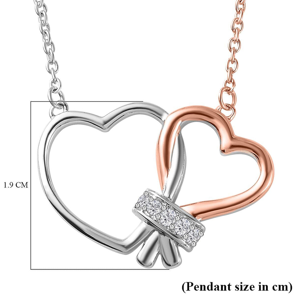 Moissanite Hearts Necklace (Size - 20) in Platinum & 18K Rose Gold Vermeil Plated Sterling Silver