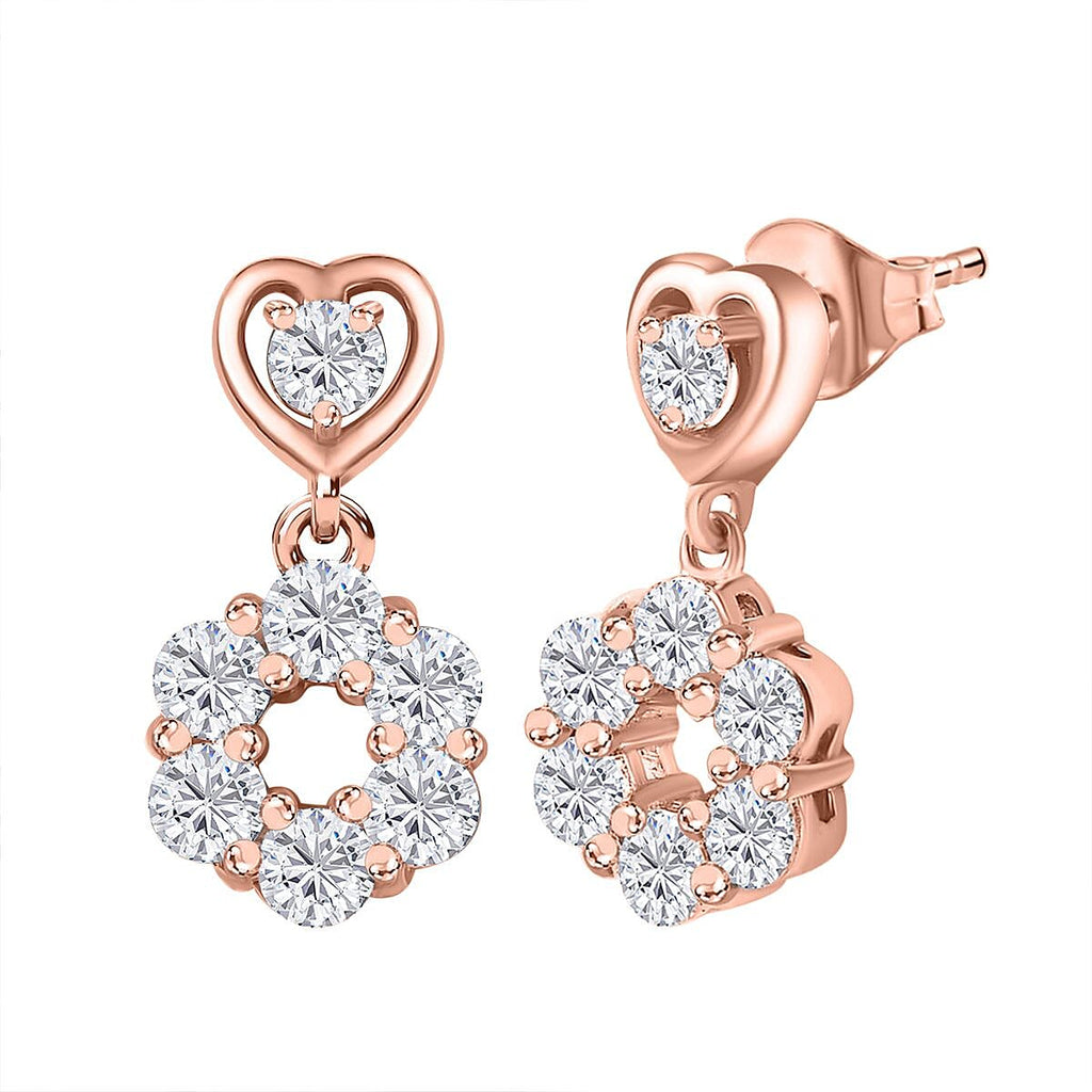 Moissanite Dangling Earrings in 18K Rose Gold Vermeil Plated Sterling Silver 1.44 Ct.