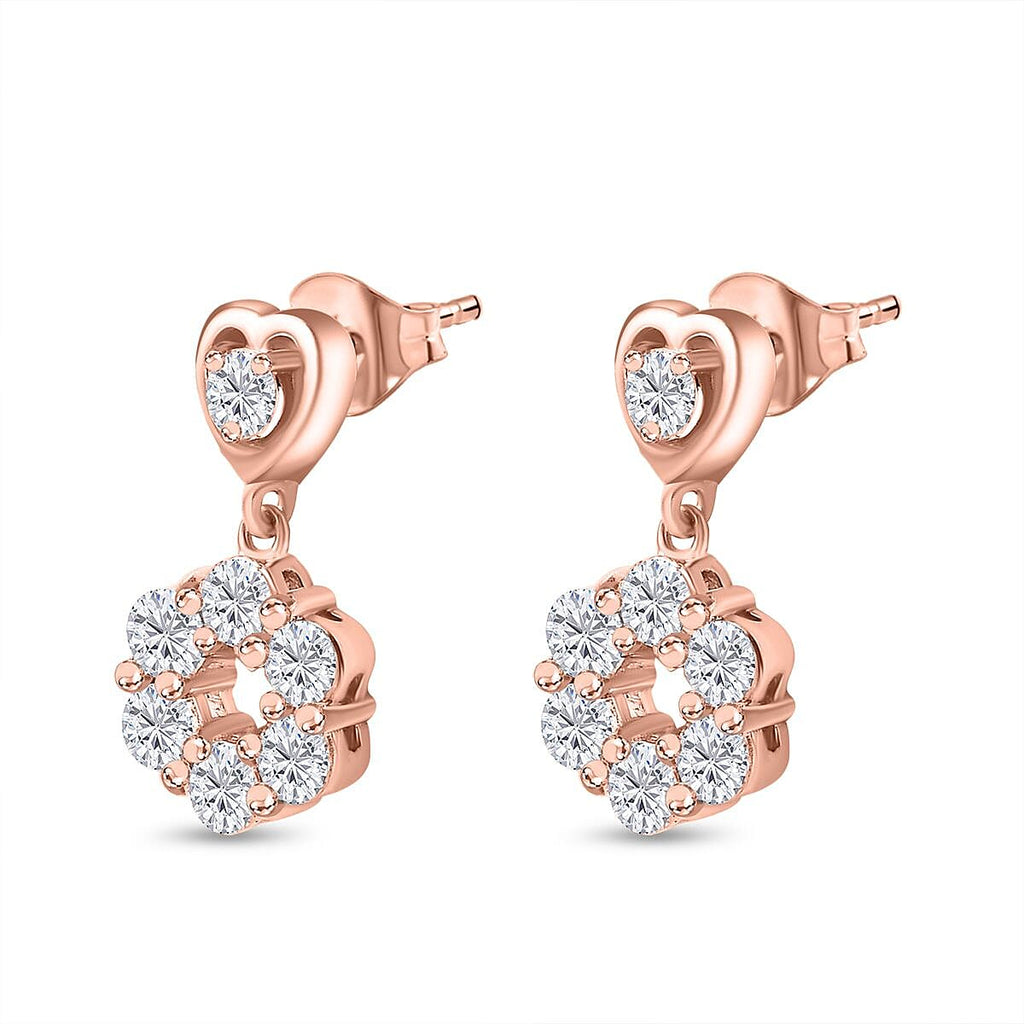 Moissanite Dangling Earrings in 18K Rose Gold Vermeil Plated Sterling Silver 1.44 Ct.