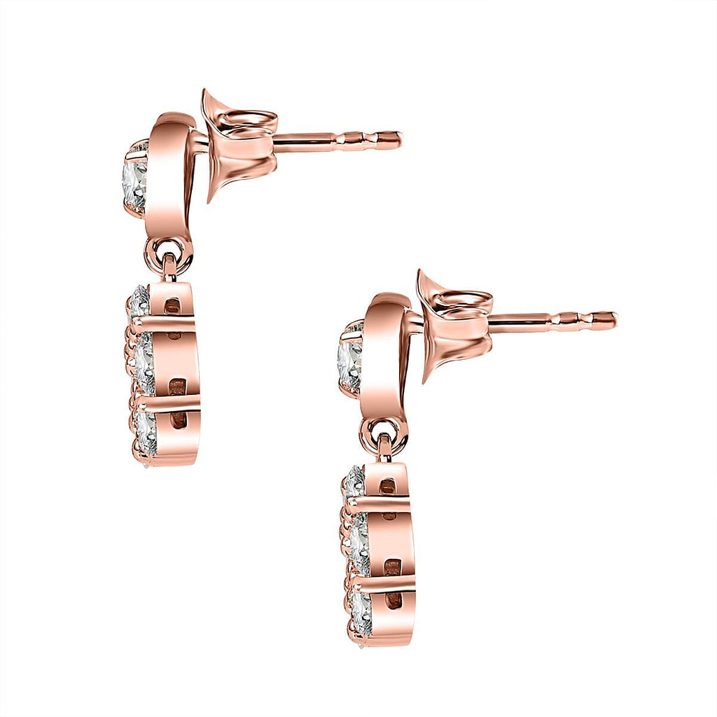 Moissanite Dangling Earrings in 18K Rose Gold Vermeil Plated Sterling Silver 1.44 Ct.