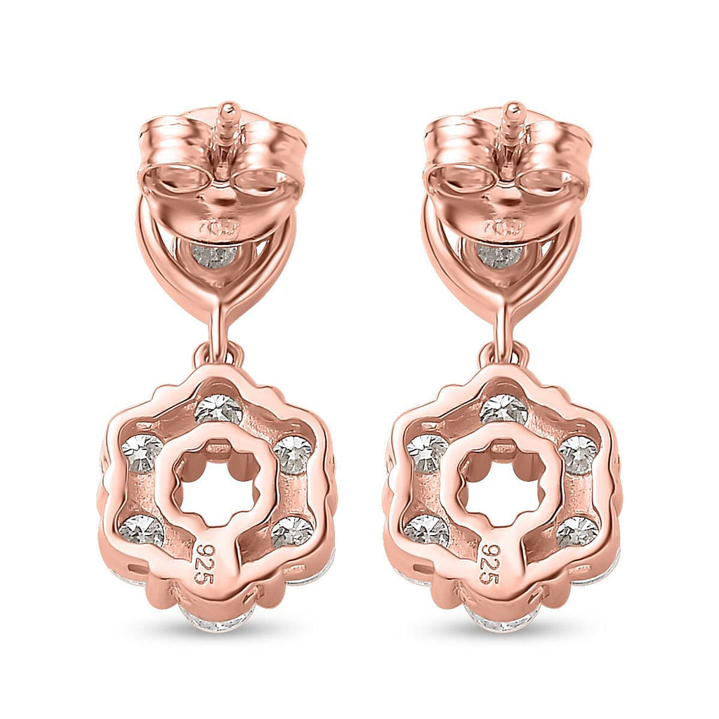 Moissanite Dangling Earrings in 18K Rose Gold Vermeil Plated Sterling Silver 1.44 Ct.