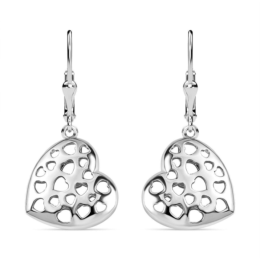 Designer Inspired - Platinum Overlay Sterling Silver Heart Earrings