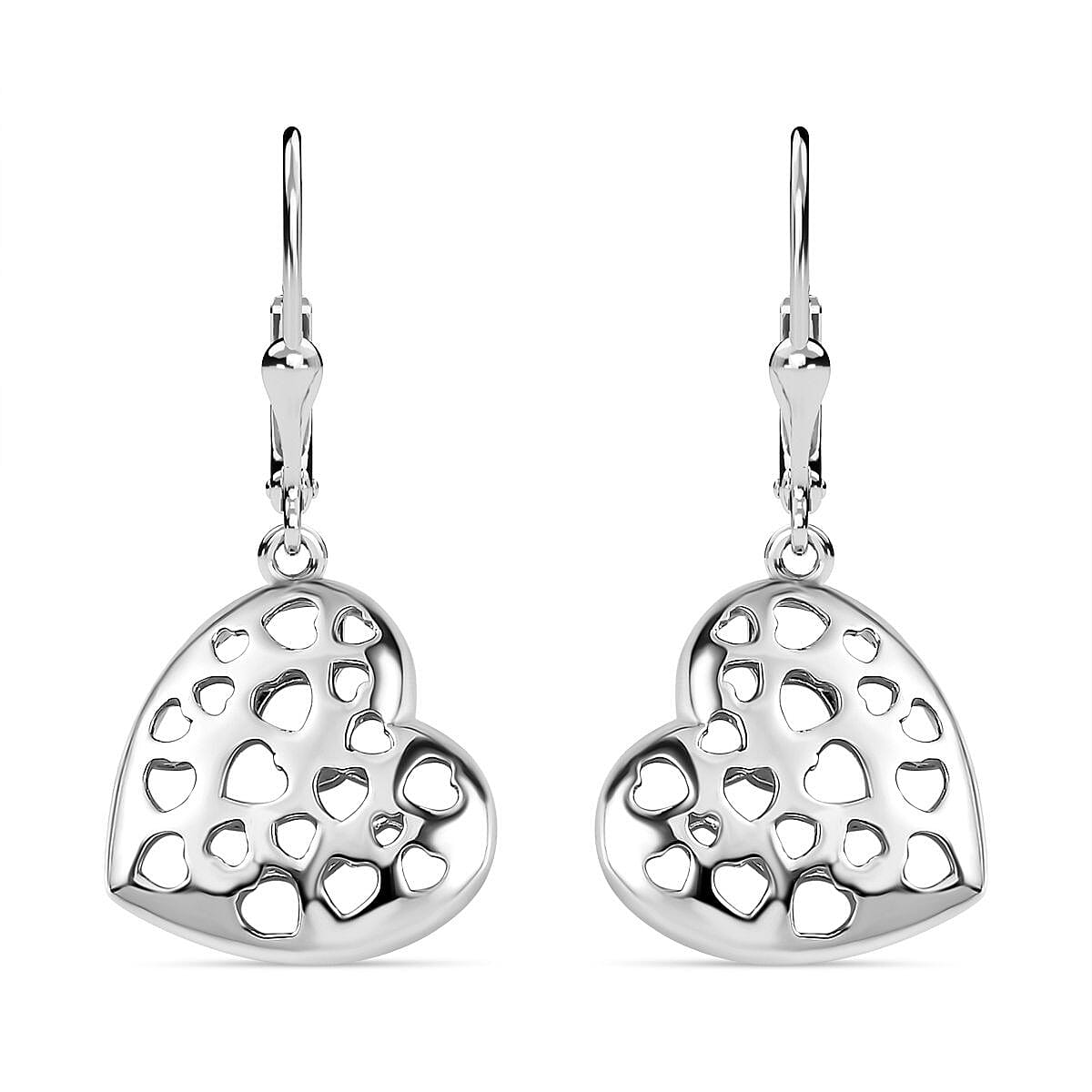 Designer Inspired - Platinum Overlay Sterling Silver Heart Earrings 7714201 0