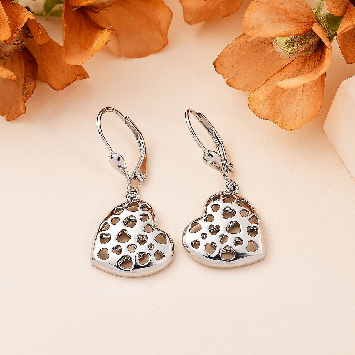 Designer Inspired - Platinum Overlay Sterling Silver Heart Earrings 7714201 1