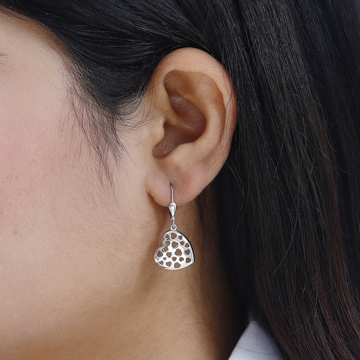 Designer Inspired - Platinum Overlay Sterling Silver Heart Earrings 7714201 2