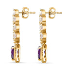 Amethyst & Moissanite Heart Dangle Earrings in 18K Vermeil YG Plated Sterling Silver 5.68 Ct.